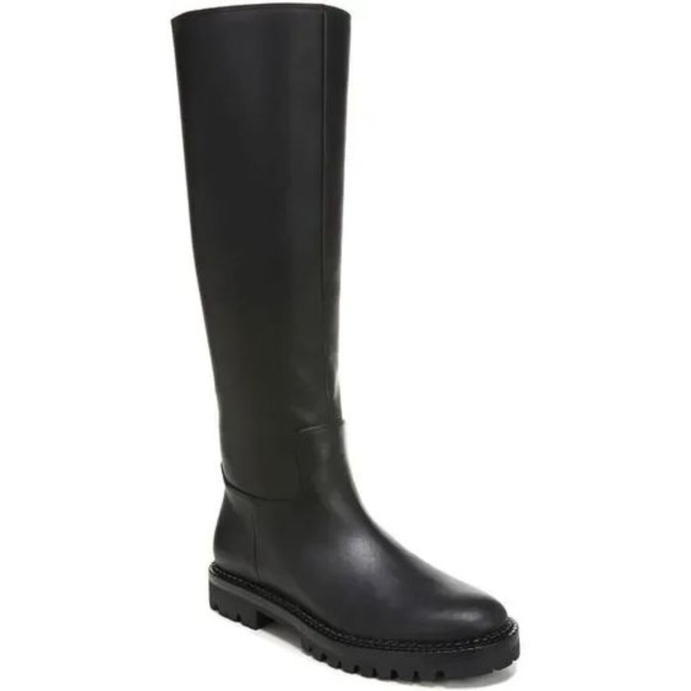 NEW +Tag~ VINCE (Made in Italy)~like COLLIN,BLACK Leather Knee High Lug Boots ~8